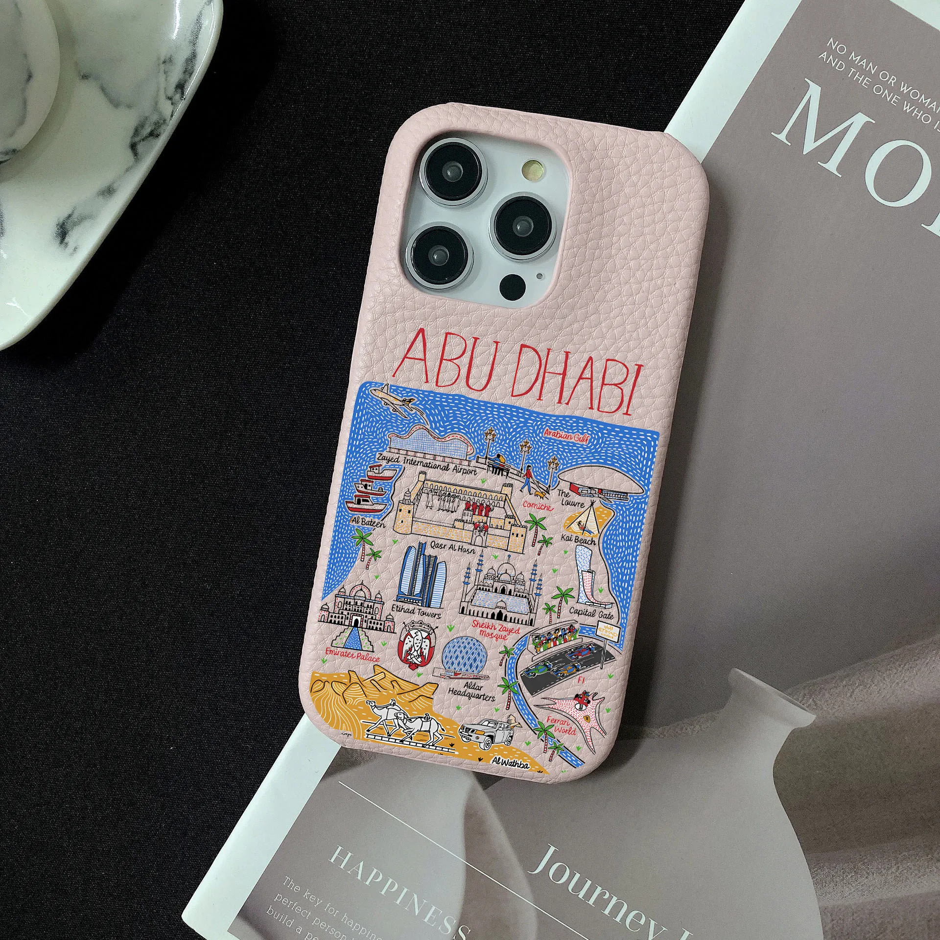 Personalized Customized ABU DHABI Leather Case For Iphone 15 17pro max 16 14 13 Pro Max 12 Mini 11 kafr letters Luxury Covers