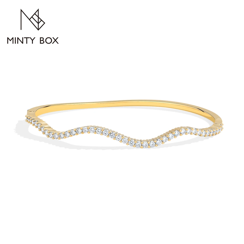 MINTYBOX D VVS1 Color Moissanite Bracelets S925 Silver Wave Bangle for Women Dainty Engagement Wedding Jewelry Anniversary Gifts