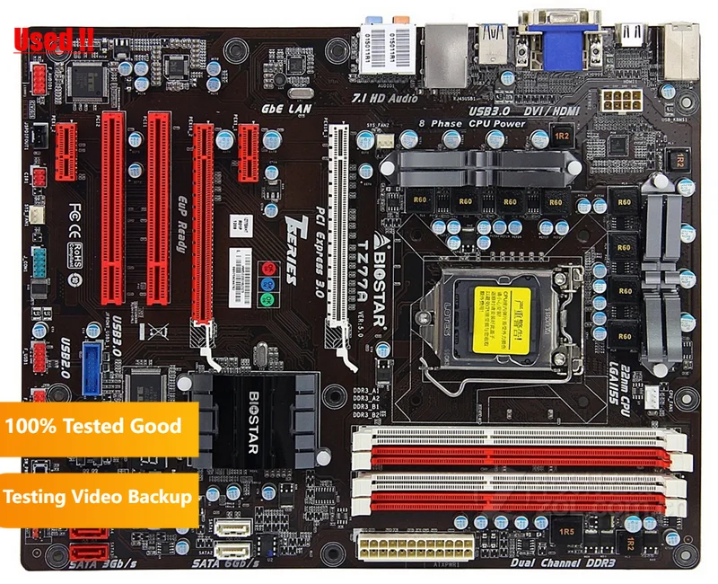 Used BIOSTAR TZ77A Original  Motherboard Intel Z77 LGA 1155 DDR3 32G SATA3 USB3.0 ATX