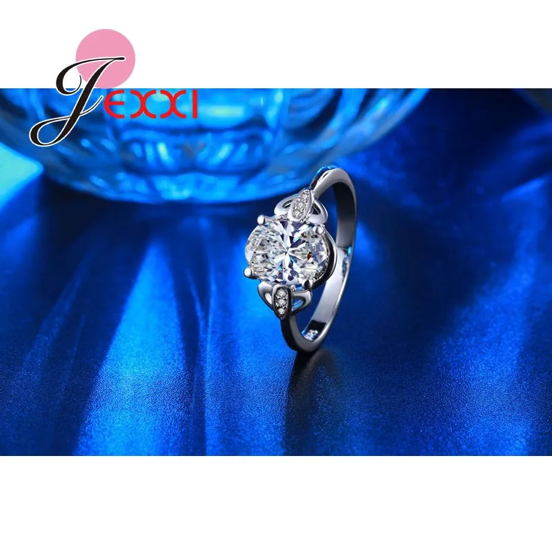 925 Sterling Silver Rings With Oval & Round Clear Zircon For Women Ring Wedding Party Birthday Elegant Fashion Jewelry