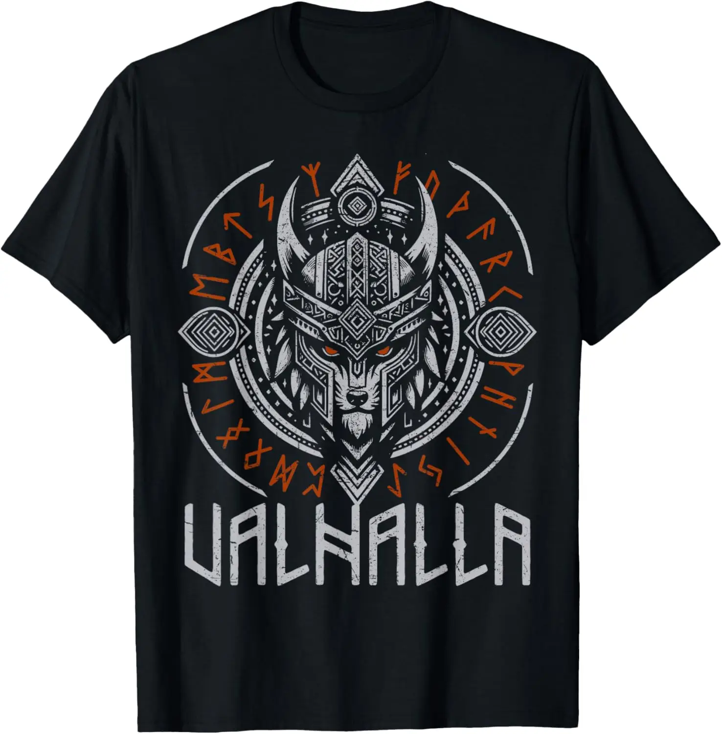 Norse Myth Compass Vegvisir Rune Odin Wolf Mask Valhalla T-Shirt 100% Cotton O-Neck Short Sleeve Summer Casual Mens T-shirt