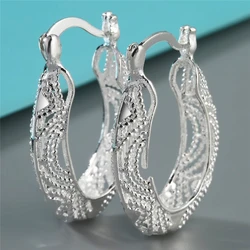 Trendy Silver Color Hollow Circle Hoop Earrings for Women Fashion Korean Style U Shape Earrings Wedding Engagement Party Jewelry