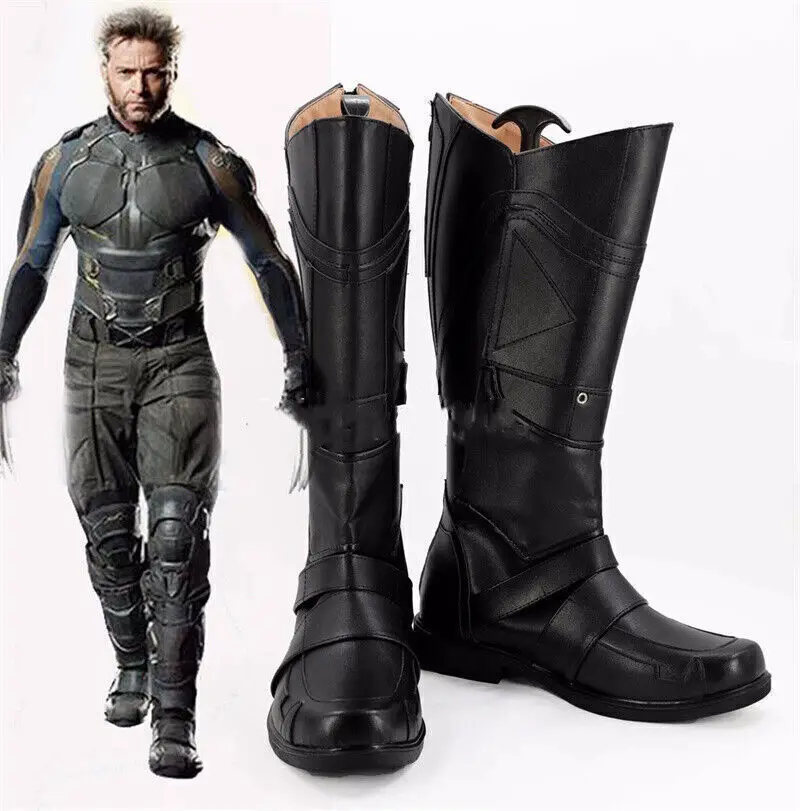 

Anime X-Men Wolverine Cosplay Shoes Black Long Boots Halloween Party Costume Accessories Custom Made