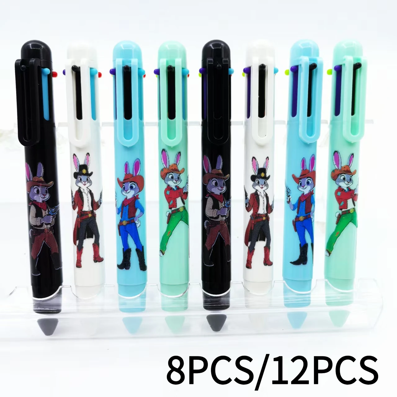 

8 шт./12 шт., разноцветная ручка на тему ковбойского кролика, шариковая ручка «шесть в одном», уникальная канцелярская ручка для офиса
