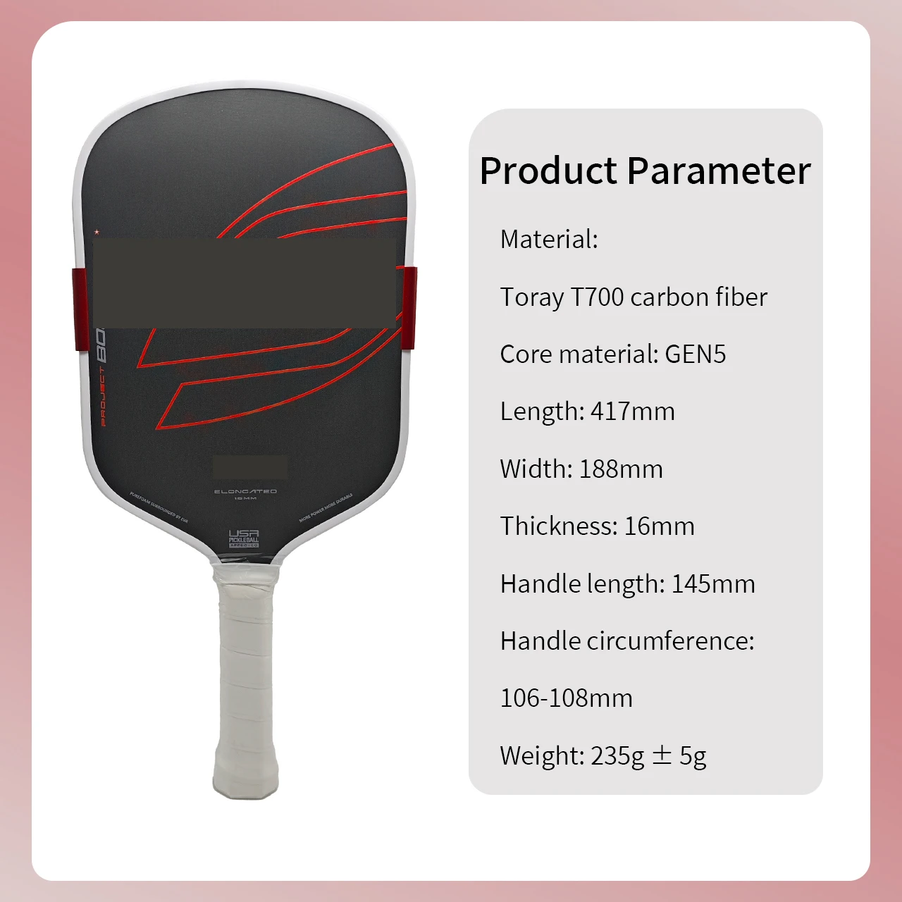 USA Approved 16mm Thickness Toray T700 Carbon Fiber with EVA Foam Edge Thermoformed Construction Pickleball Paddle