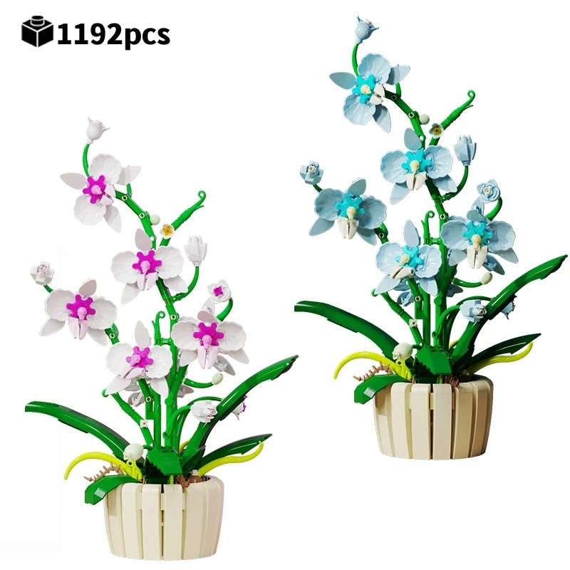 NEW Creative Orchid Bouquet Set Eternal Flowers Potted Plant Building Blocks Simulation Phalaenopsis Bricks Toy Valentine's Gift