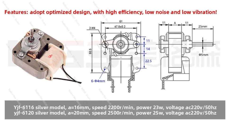 

1PC AC 220V 50Hz Shaded Pole Motor, 5mm Shaft Cross Flow Fan Motor for Ventilator & Warm Fana