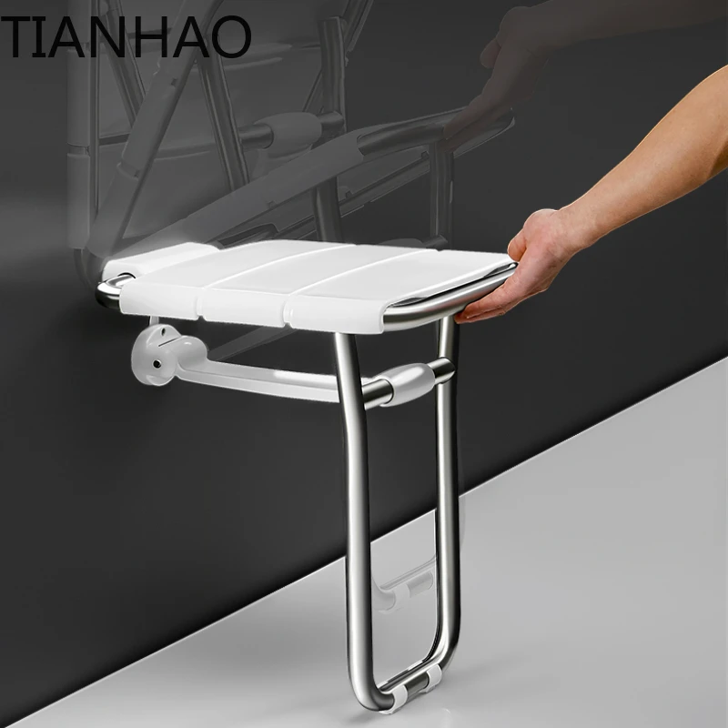 Wall-Mounted Shower Seat Foldable Chair for Elderly Toilet Bath Stool Bathroom Bench for Seniors