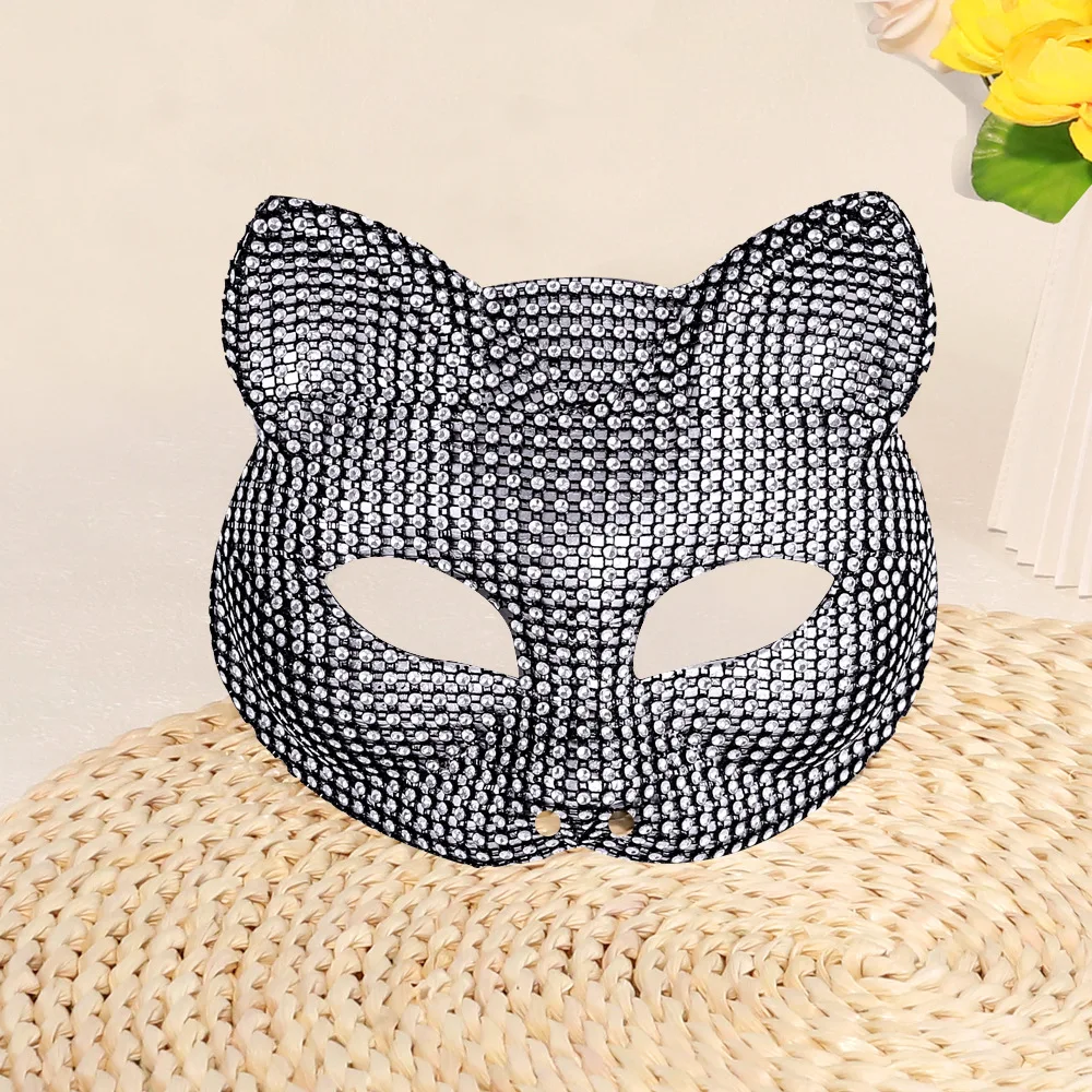 Maska kota z dżetów, błyszcząca maska na bal maskowy dla kobiet i mężczyzn, kostium na karnawał, cosplay, bal przebierańców, festiwal, rave, akcesoria
