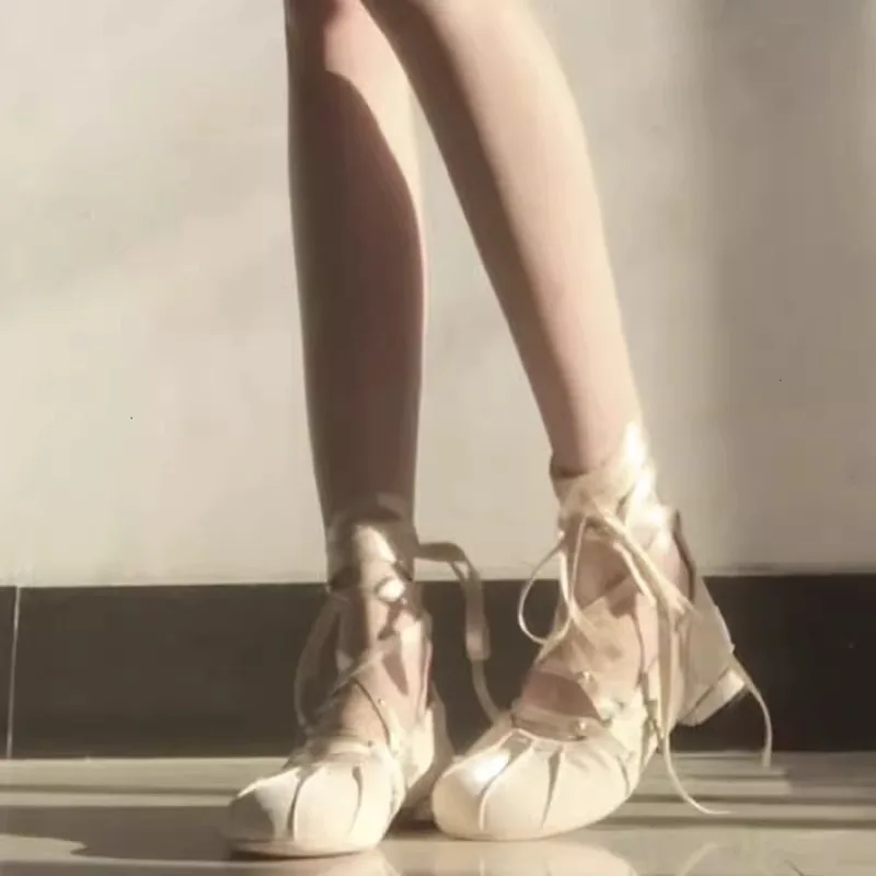 

Women Shoes Fairy Sweet Style Ballet Flat Cross Ankle Strap Design Mary Janes Soft Soled Comfort Single Shoes Lolita Skirt Shoes