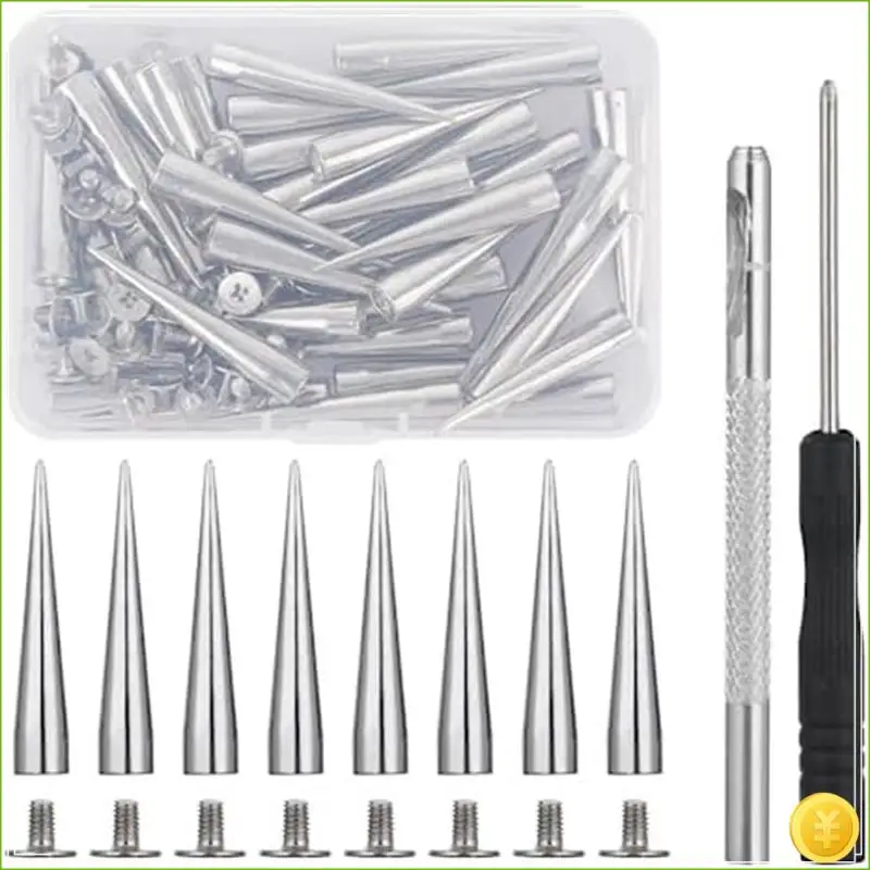 Clothing Pointers Various Sizes Tapered Tips With Punk Rivets Studs Rivets, DIY Silver Metal Tips Crafts