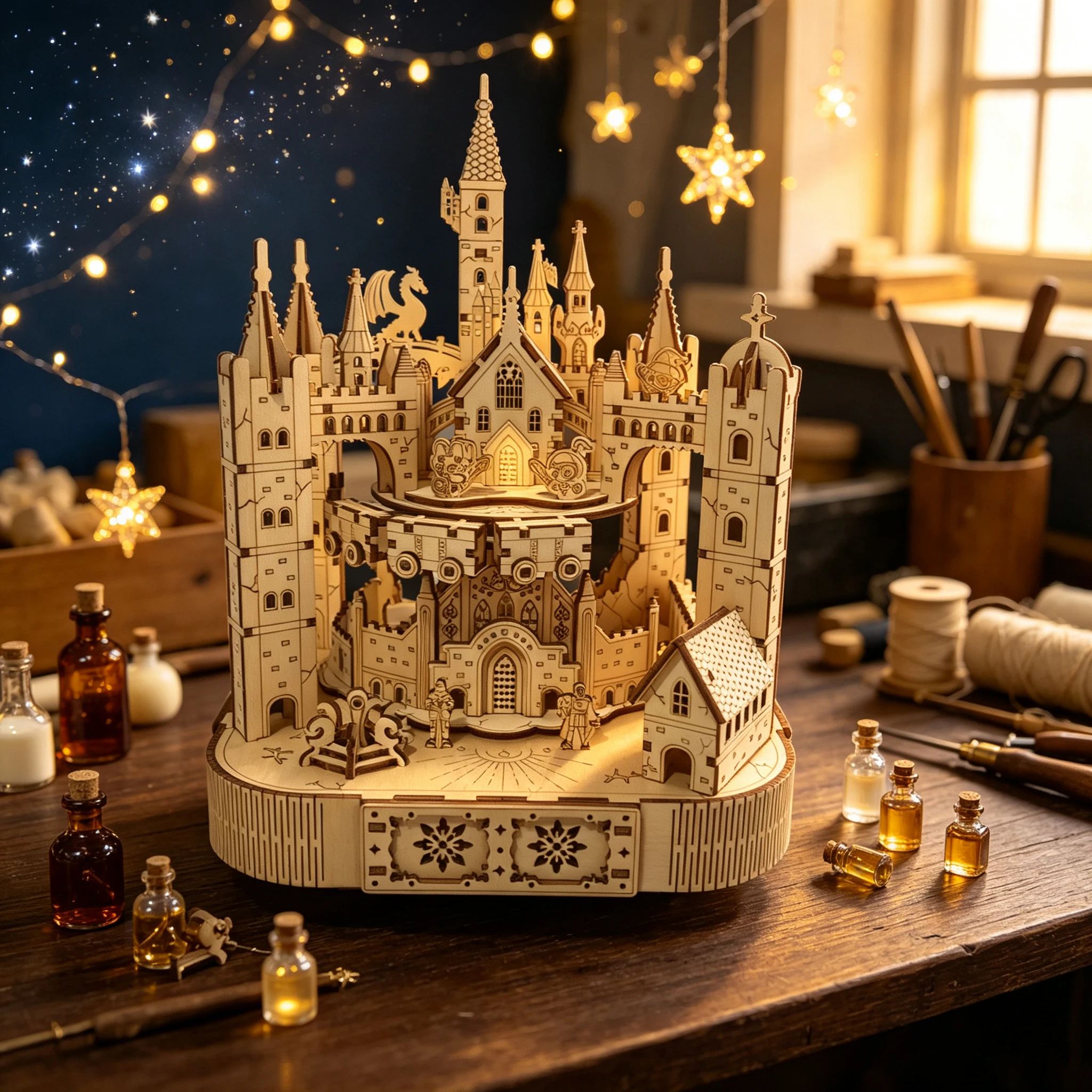 DIY 3D Wooden Magic Castle Mus - Music Box Wooden 3D Puzzle Rotating 评论和价格