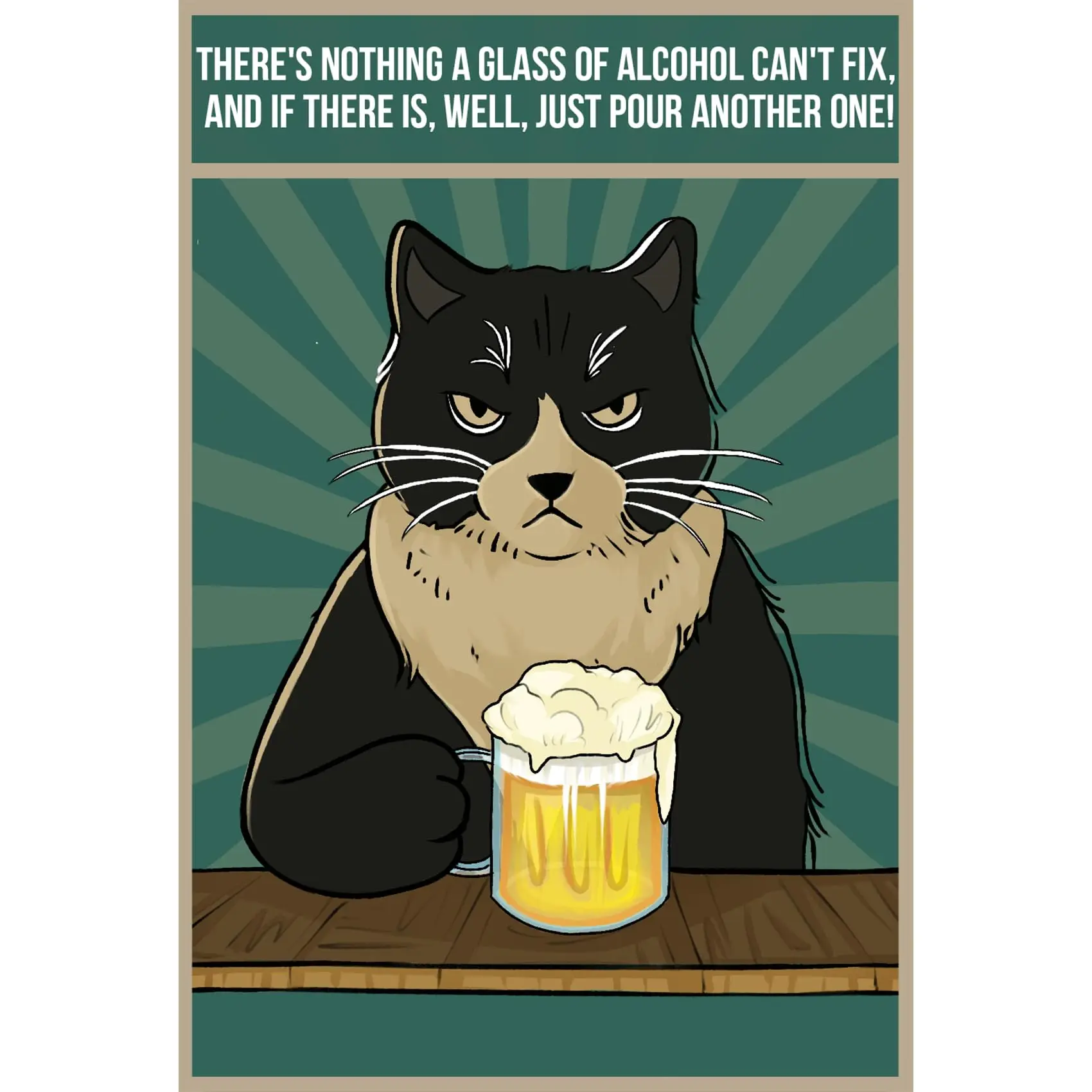 Tin Sign Vintage Black Cat “Theres Nothing A Glass of Alcohol Cant Fix And If There Is Well Just Pour Another One” Cat Love sign
