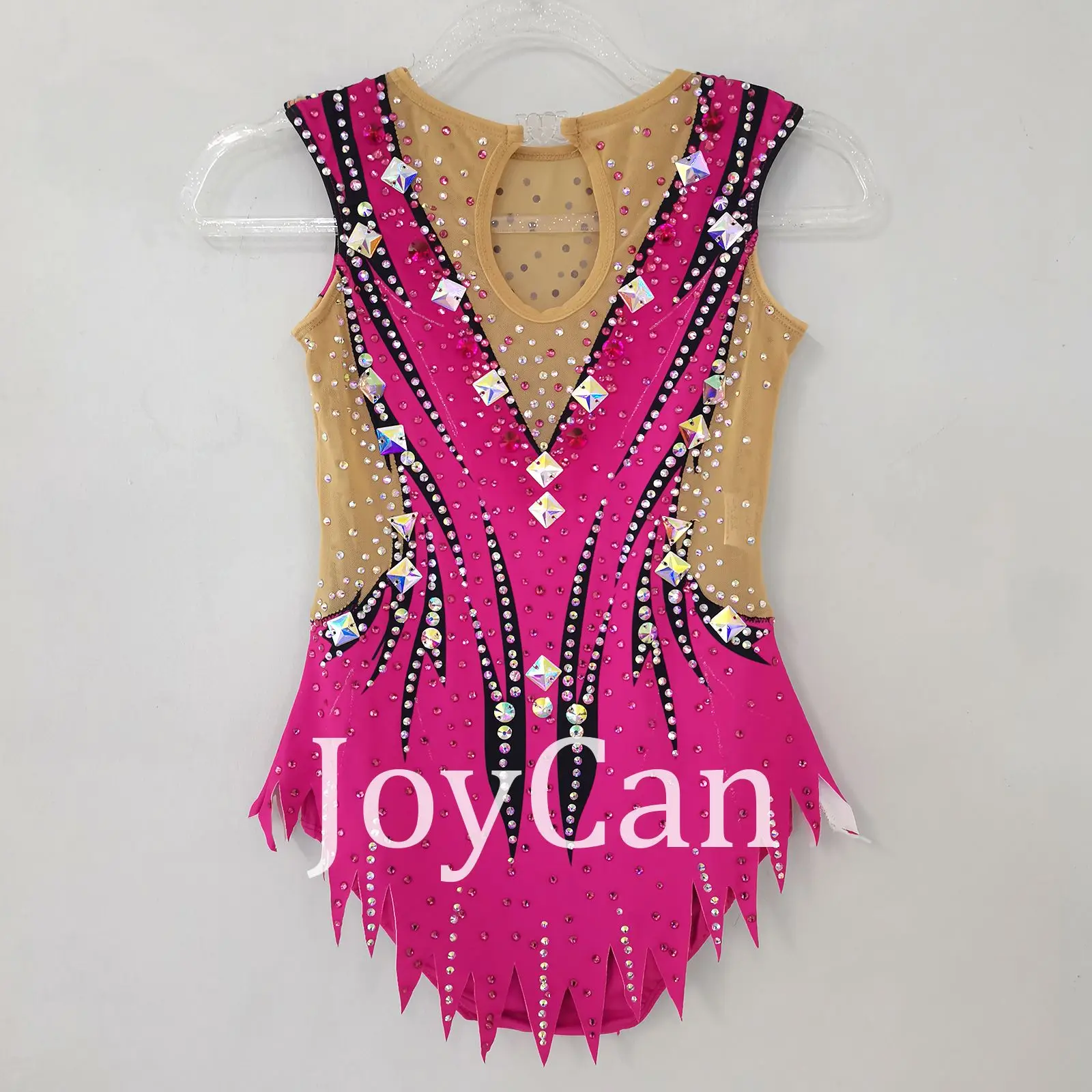 Disesuaikan Rhthmic senam Leotards gadis wanita Pink spandeks kostum tari untuk kompetisi