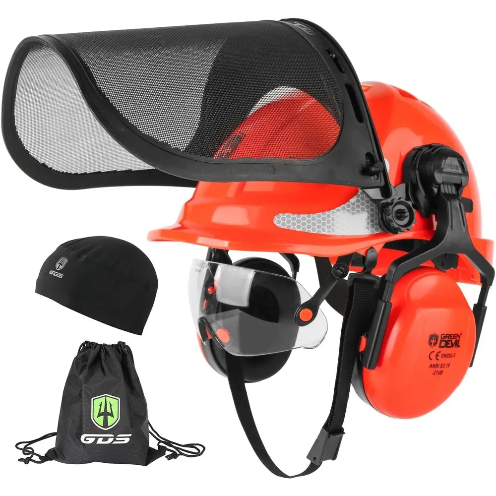 

Chainsaw Saety Protective Helmet orestry Helmet with Build-in Visor Mesh ace Shield Ear Mus 4 in 1 Ideal or Arborist Tree Work D