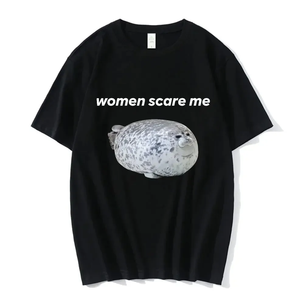 Koszulka damska z zabawnym nadrukiem memu z foką, wysokiej jakości, codzienna koszulka damska, humorystyczna koszulka, topy