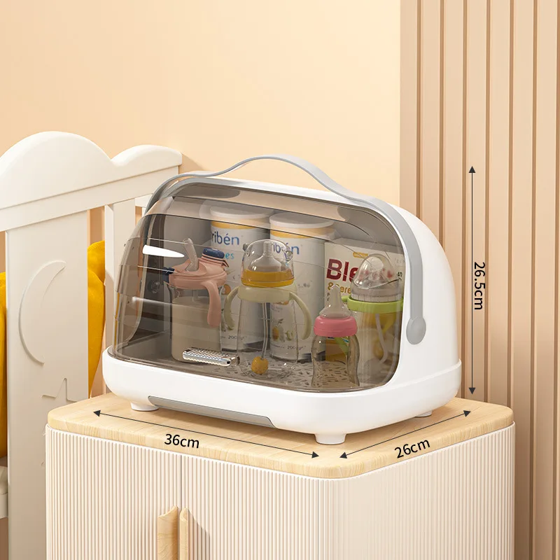 

Органайзер для посуды для кормления детей, ручной ящик для хранения бутылочек с крышкой, пылезащитная стойка для слива, большая прочная несущая способность
