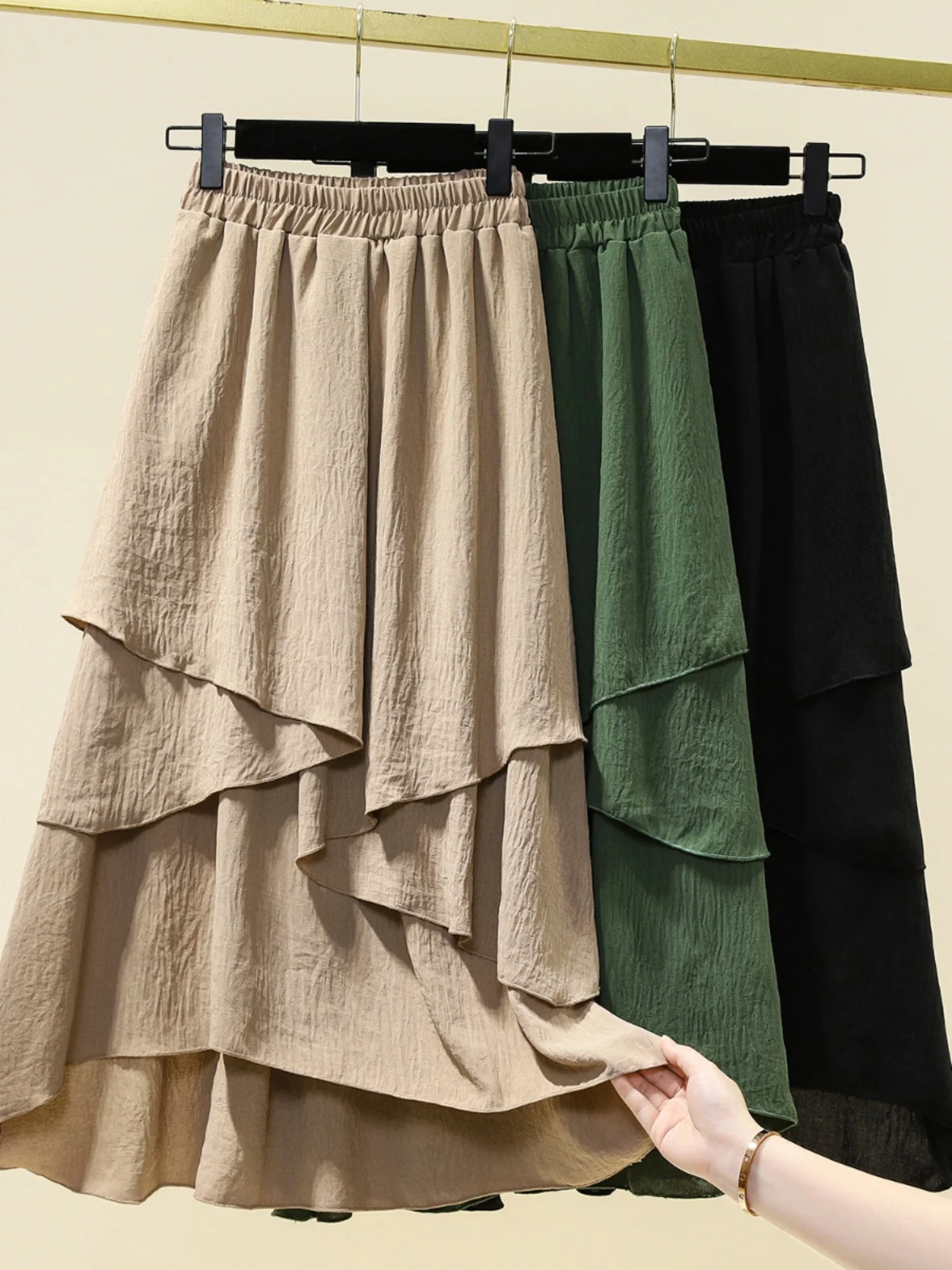 

Plus Size plus Size Women's Asymmetrical High Waist Long Skirt Summer Versatile Slimming Meat Covering Wide Hemline Midi Skirt