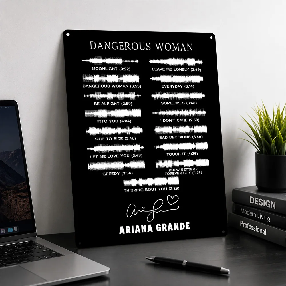 Ariana Grande Metal Poster Music Wall Art Customized Retro Tinplate Sign for Studio Bedroom Home Decor Room Decoration Display