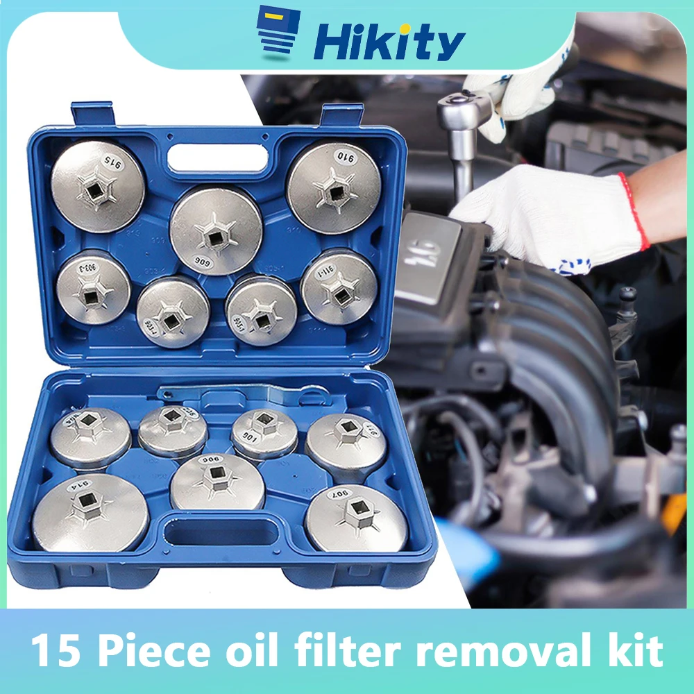 Hikity 15 Pcs/Set Oil Filter Cap Removal Wrench Socket Set Ratchet Spanner Cup Type Car Accessories Removal Tool Set