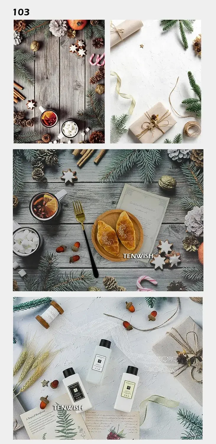 TENWISH 57*42cm Still Life Background Winter Christmas Fest Scene Deli Food Cosmetics Product Promote Themes Shooting Backdrops