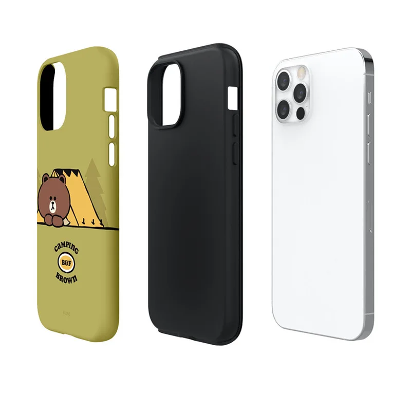 Line Friends Brown Bear Mobile Phone Case Protective Cover Double-layer Heat Transfer Camping Tent Series PC Mobile Phone Case