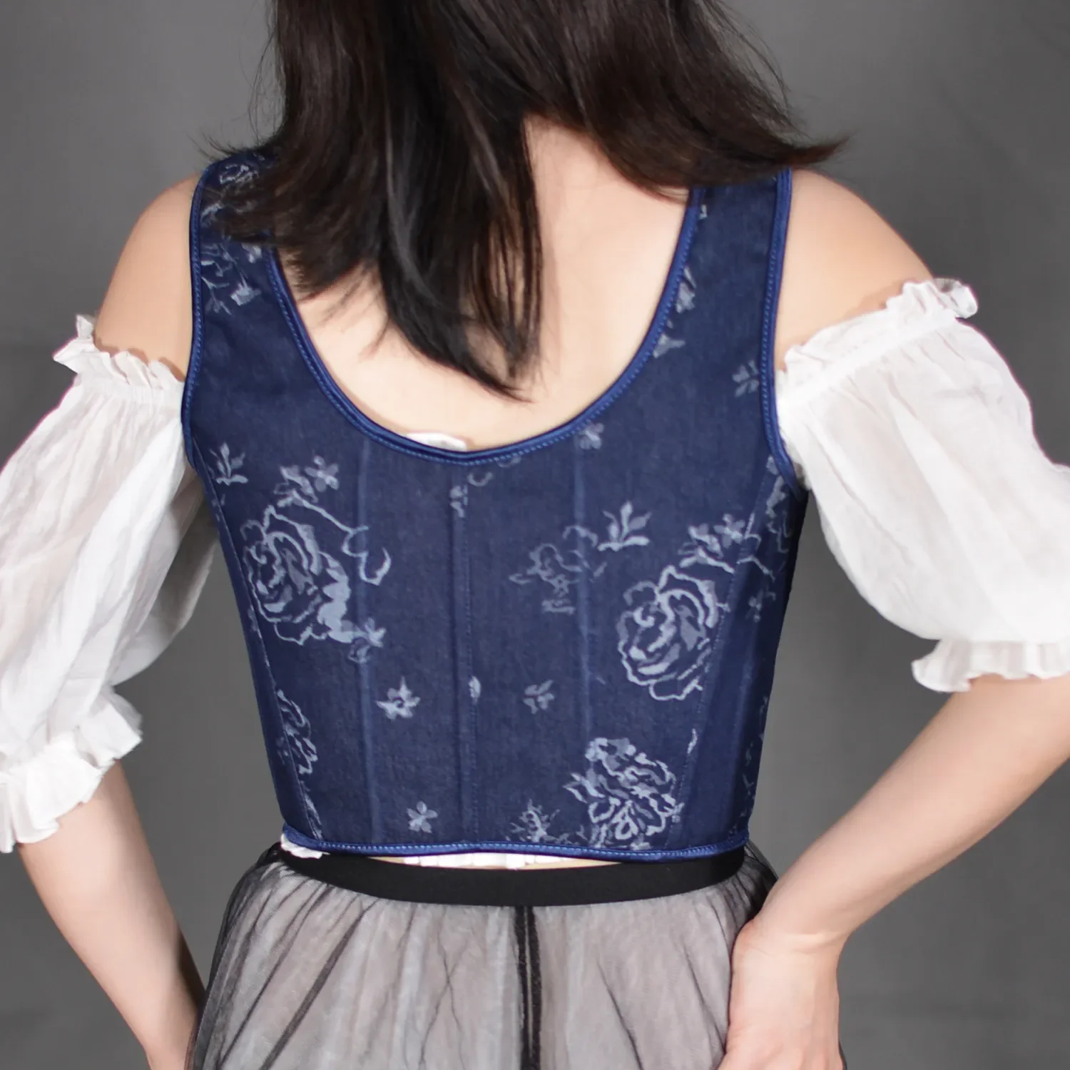 Women Rose Print Corset Tops Lace-up French Style Renaissance Vintage Overbust Bustier Crop Top Lolita Clothing