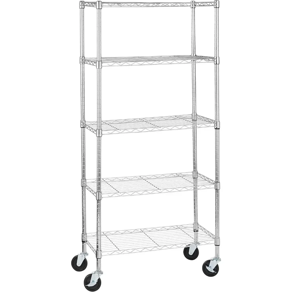 5 adjustable heavy-duty shelves, 4-inch casters, metal wire rack, 30 inches long x 14 inches wide x 64.8 inches high