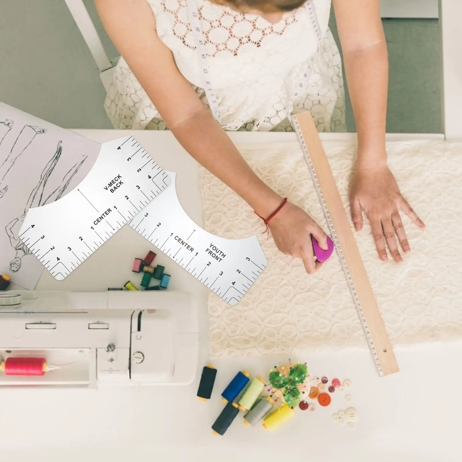 8pcs Round T-Shirt Centering Ruler Ruler PVC Measure Tool Tshirt Guide Lightweight Portable Clothing Size Chart Sewing Aid