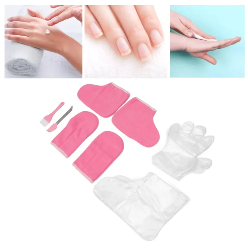 Wax Hand Foot Liners Paraffin Pink Flannel Keep Warm Disposable Gloves Wax Mitts Foot Set