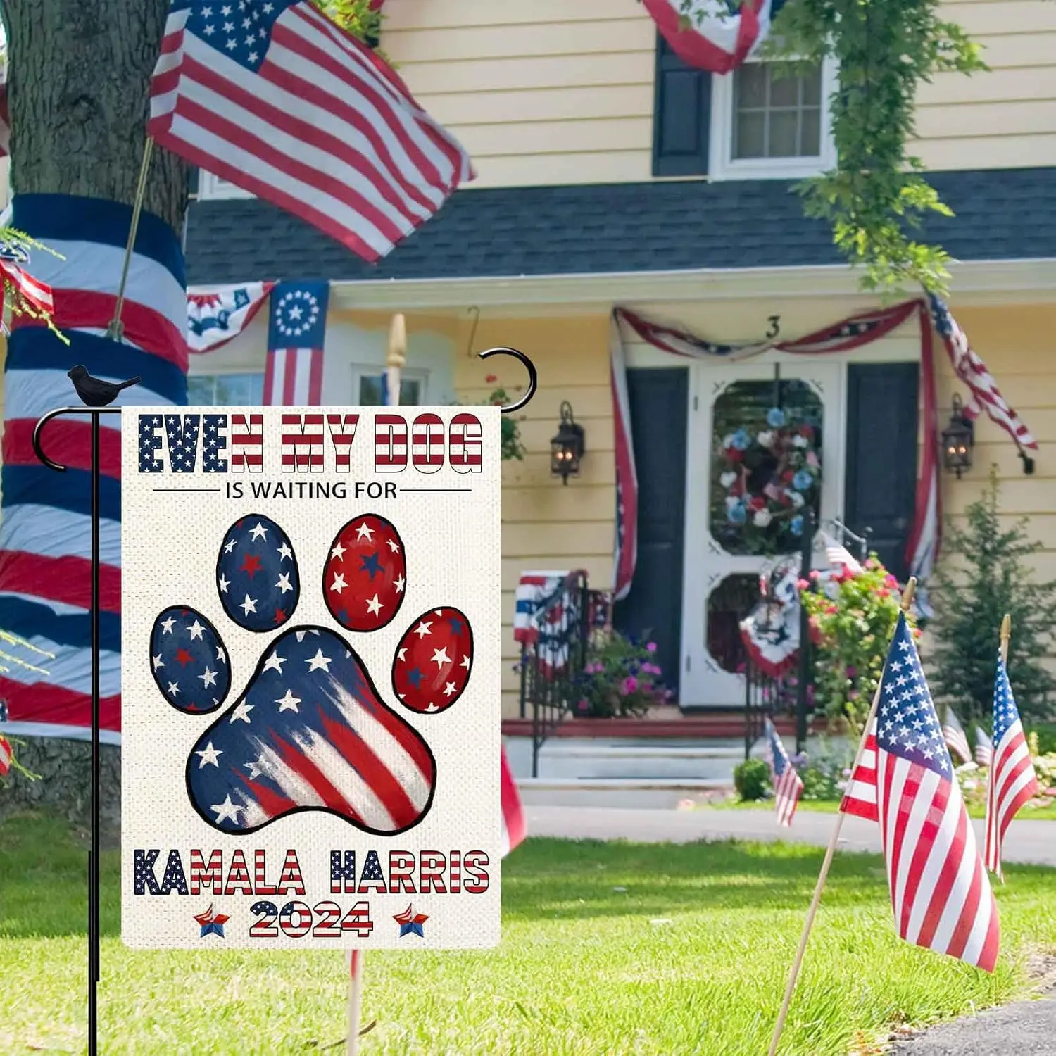 Pet Paw Kamala Harris 2024 Flags,Even my dog is waiting for Kamala Harris 2024 Small Garden Flags 12x18 Double Sided Banner Outd