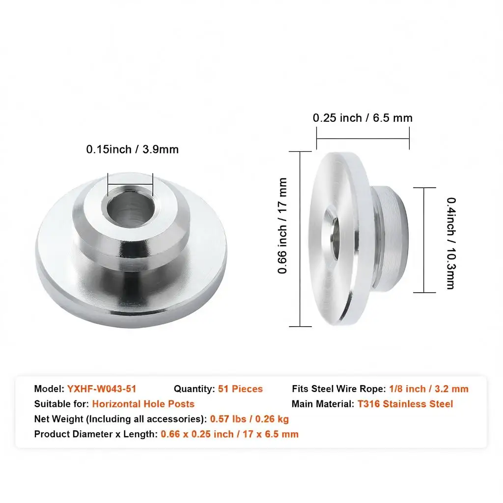 

Free Shipping-Wire Rope Fastener Hardware Set 1/8" Guard Grommets For Deck Balustrade Staircase Fence, T316 Metal Tensioner End