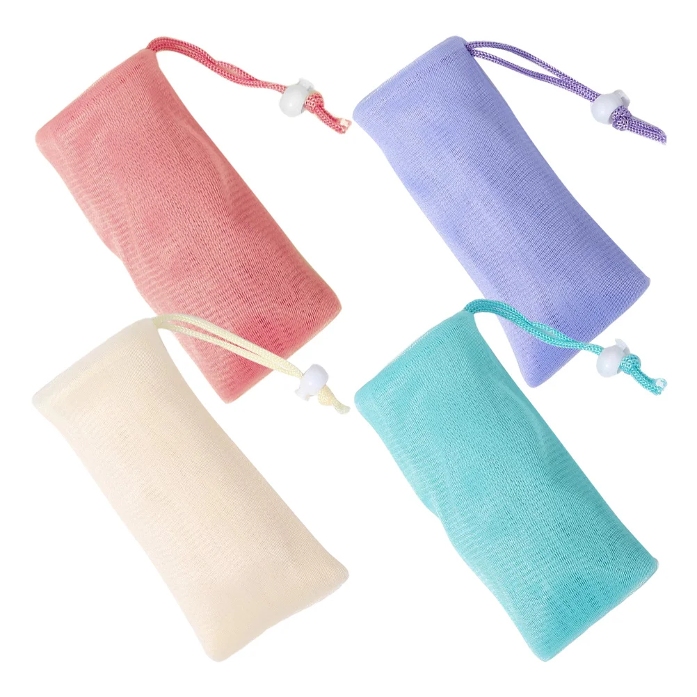 

4 шт., мешок для мыла, отшелушивающая сетка на шнурке, портативный мешочек для мыла, дорожная пенящаяся сетка, очиститель для тела, отшелушивающий мешочек для ванны