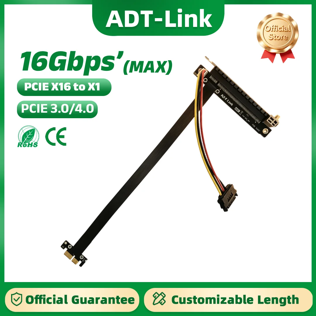 ADT-Link PCIe 3.0 x16 to x1 Graphics Card Extension Cable Stable Non-USB Adapter Support for nVIDIA AMD Length Customization