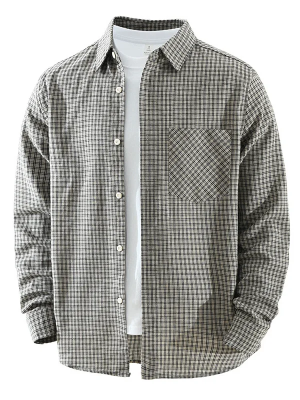 

Мужская рубашка в японском стиле с длинным рукавом, повседневная, свободного кроя, из смесового хлопка, полиэстера и льна, с клетчатым узором, отложным воротником, для повседневной носки