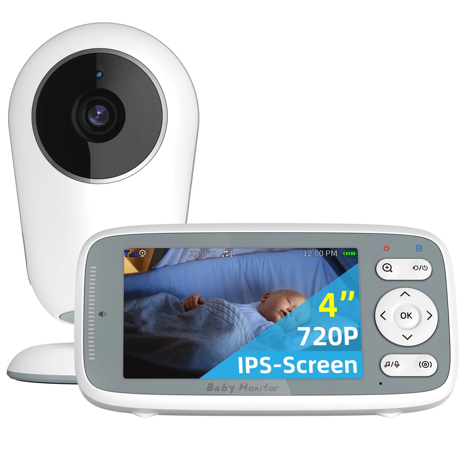 

4.0 inch Video Baby Monitor Camera 3X Digital Zoom Two Way Audio Auto Night Vision 720P HD Security Cam