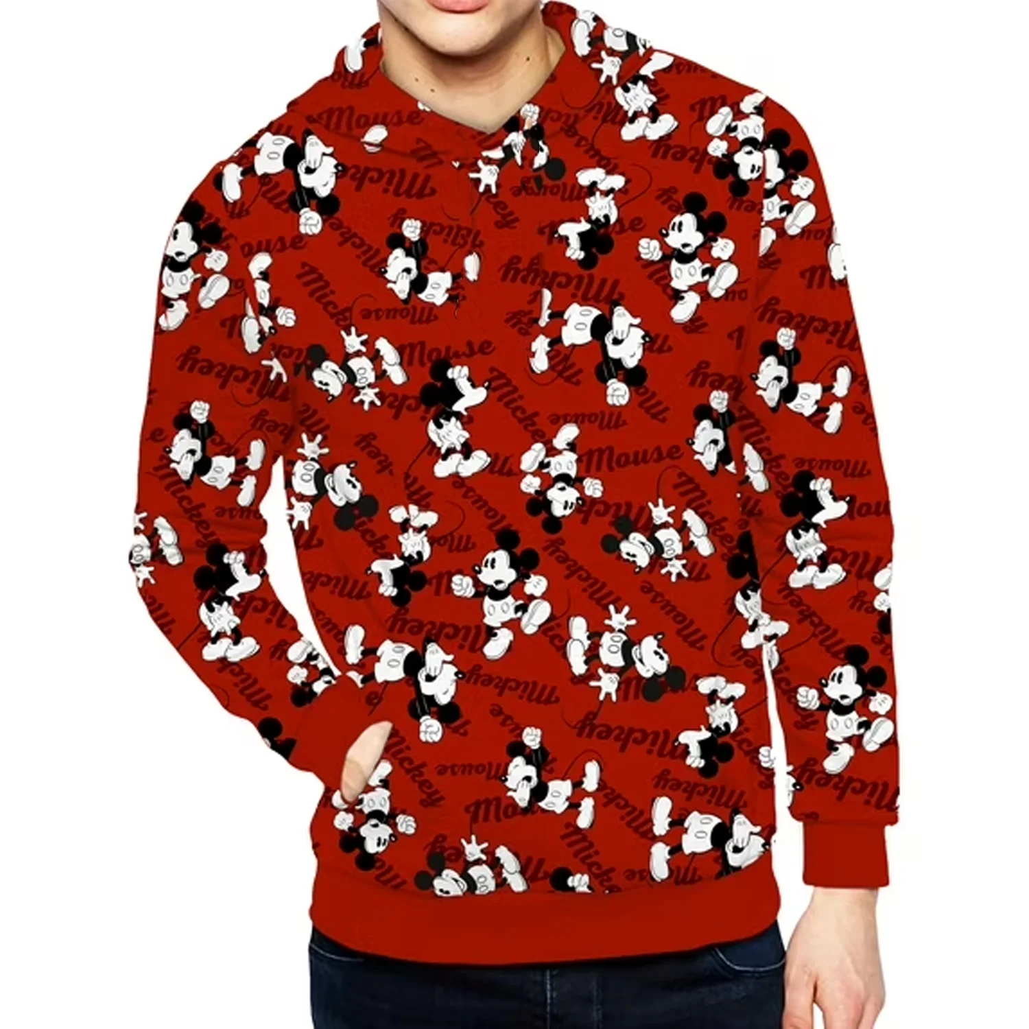 

Disney Mickey Mouse All Over Print Hoodie Spring and Autumn Unisex Print Loose Oversize Fashion Pullover Sportwear Streetwear