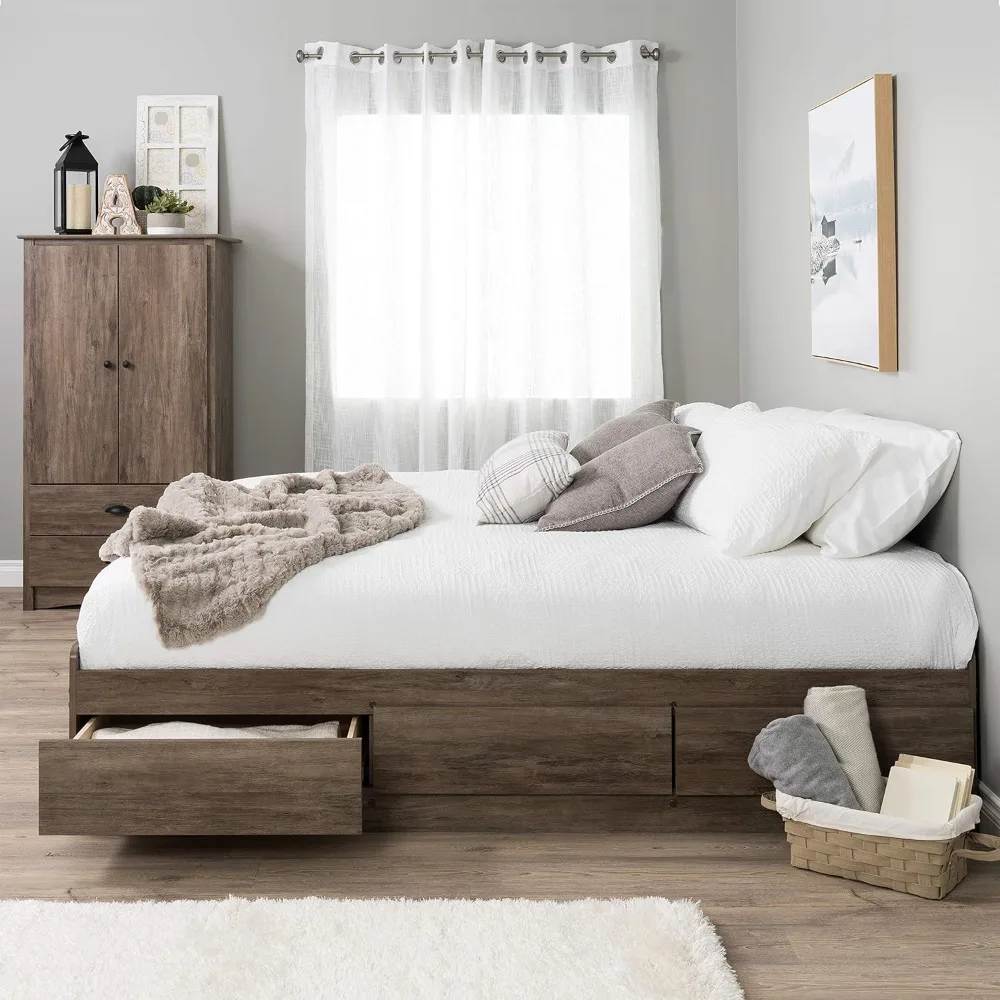 

King 6-Drawer Minimalist Platform Storage Bed, Contemporary King Bed with Drawers 81.5" D x 78.5" W x 18.75" H, Drifted Gray,