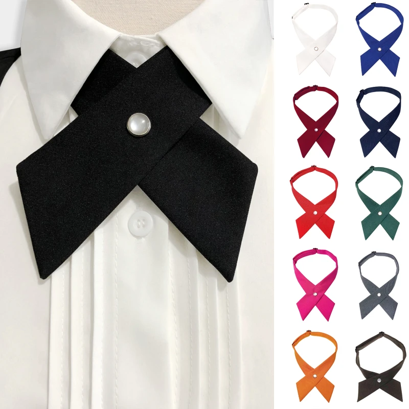 Girl Student Uniform Bow Tie Ties Solid Men\'s Women\'s Solid Professional BowTie Women\'s Cross Day Cravat Prom Graduation Casual