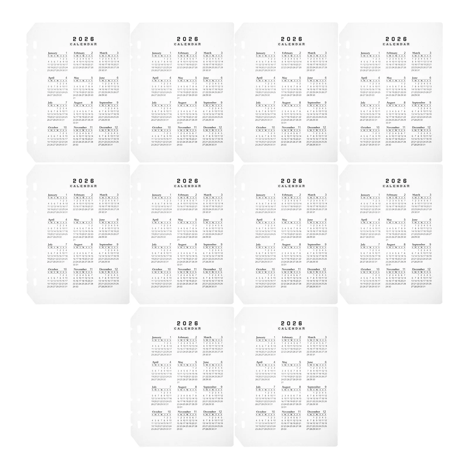 

12pcs A5 Calendar Dividers 2026 Transparent Frosted Binder Separators For 6-Ring Loose-Leaf Notepad Page Dividers Planner