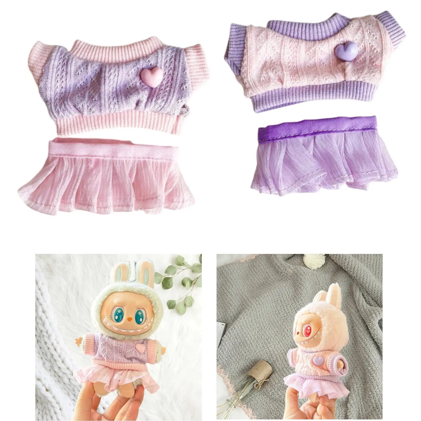 Conjunto de roupas de boneca de 17cm, roupas fofas de boneca, suéter confortável, saia, roupas de boneca de menina para brinquedo de festa, boneca pendente de 17cm, crianças