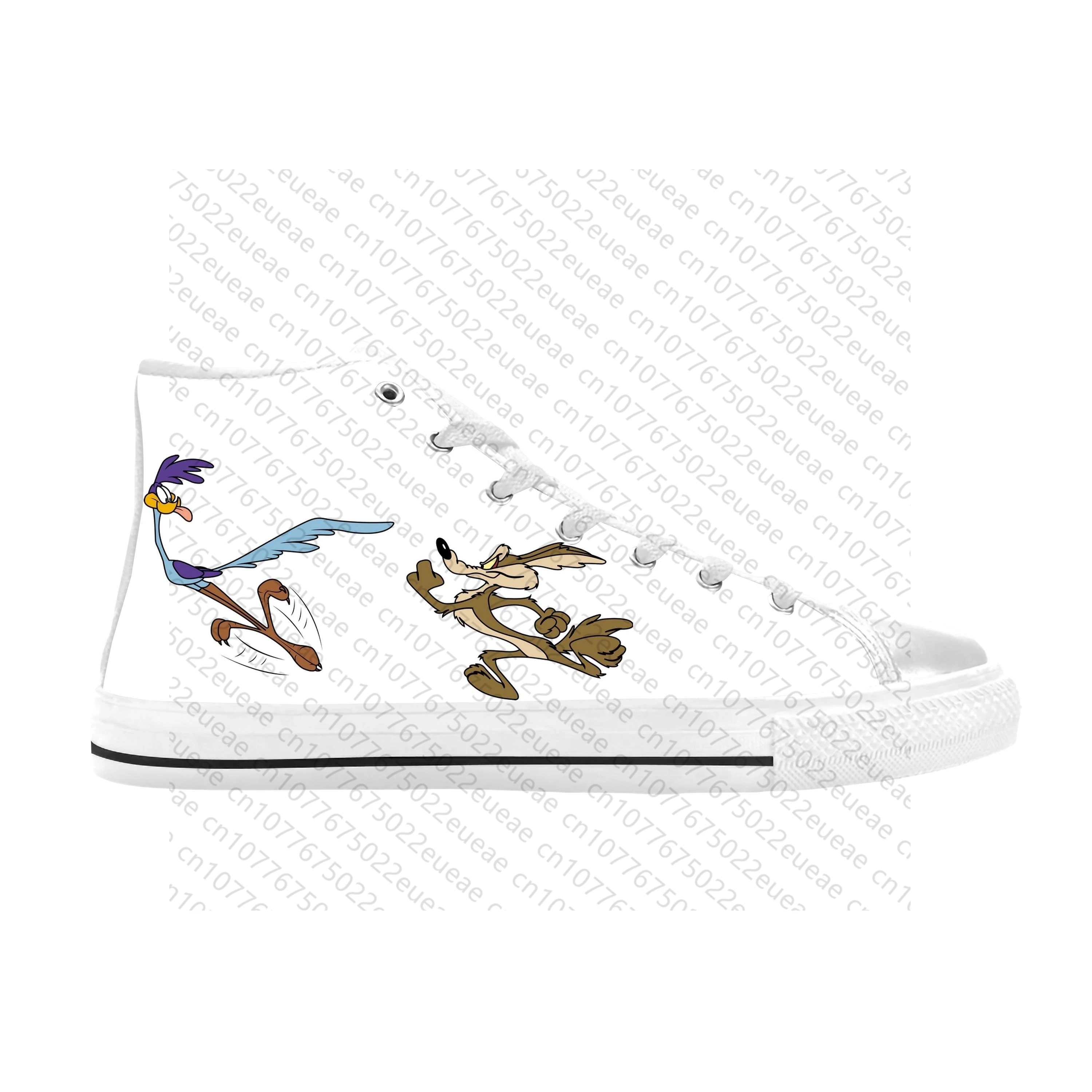 Wile E Coyote Road Runner Anime Cartoon Manga Casual sapatos de pano para homens e mulheres, top alto confortável respirável, impressão 3D, quente