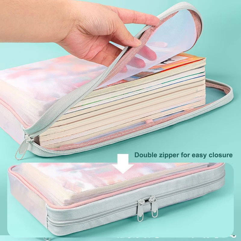New A4 Stationery Storage Bag Double-layer Mesh Zipper Bag Large Capacity Organizer Folder School Office Supplies Stationary Bag