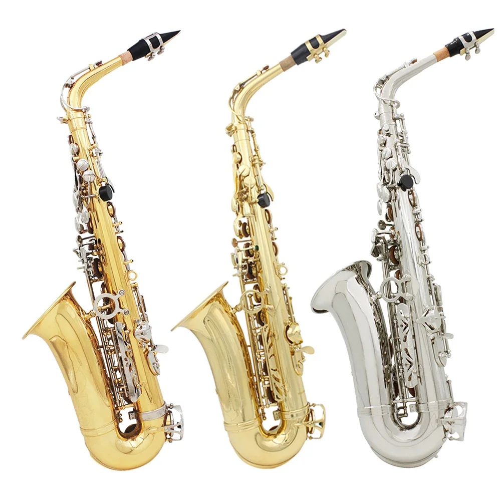 SLADE Eb saxofón Alto de latón E, Saxofón plano, instrumento de viento de madera con estuche, lengüetas, boquilla, guantes, piezas y accesorios