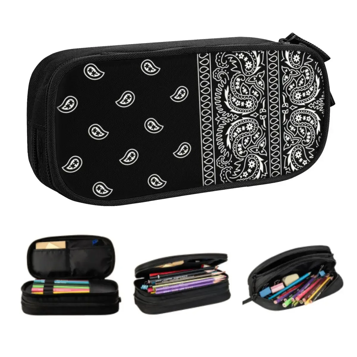 Custom Cute Cool Paisley Bandana Style Pencil Cases for Girls Boys Big Capacity Pencil Bag School Supplies