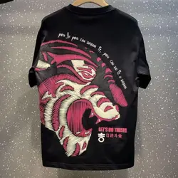 Tops Heather Men's T-shirt Alphabet Loose Male Tees Shirts Embroidery Striped Graphic Baggy Anime Goth Grunge Trend Basic Hot