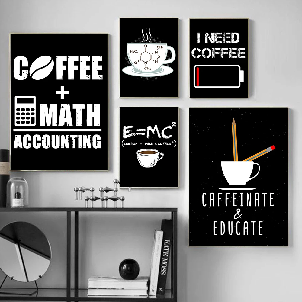 Caffeine Molecule E MC Study Energy Black And White Accounting Poster Prints Canvas Painting Wall Art Pictures Home Room Decor