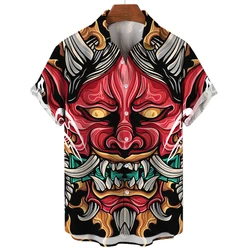 Hawaiian Men's Oversized 3D Printing Devil High Quality Shirts Summer Streetwear Gothic Short Sleeve Vintage Fashion Button