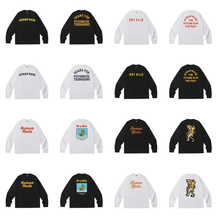 HUMAN MADE Couple Cartoon Print Long Sleeve T-Shirt Fall Winter Casual Jacket Trendy Unisex