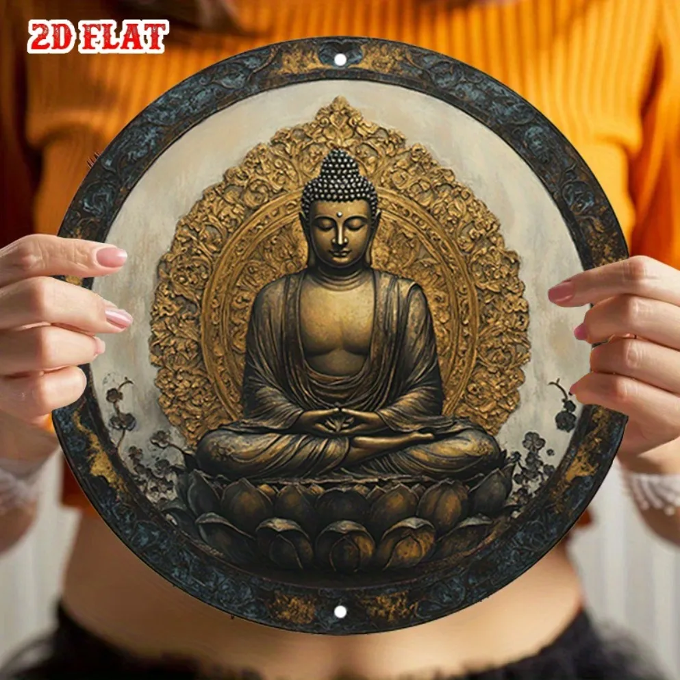 Vintage Buddha Meditation Metallschild – leichtes Aluminium für Zuhause, Café, Spa, Dekoration, Innenbereich